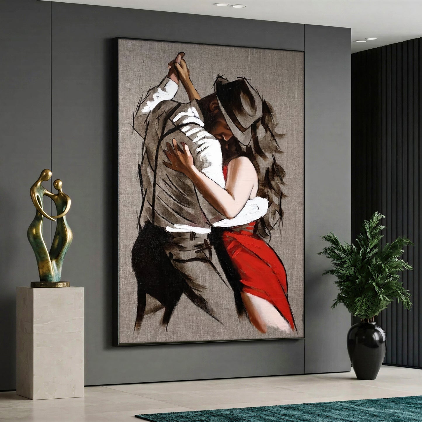 Romantic Tango Dancers Canvas Art - Passionate Red Dress Woman Print