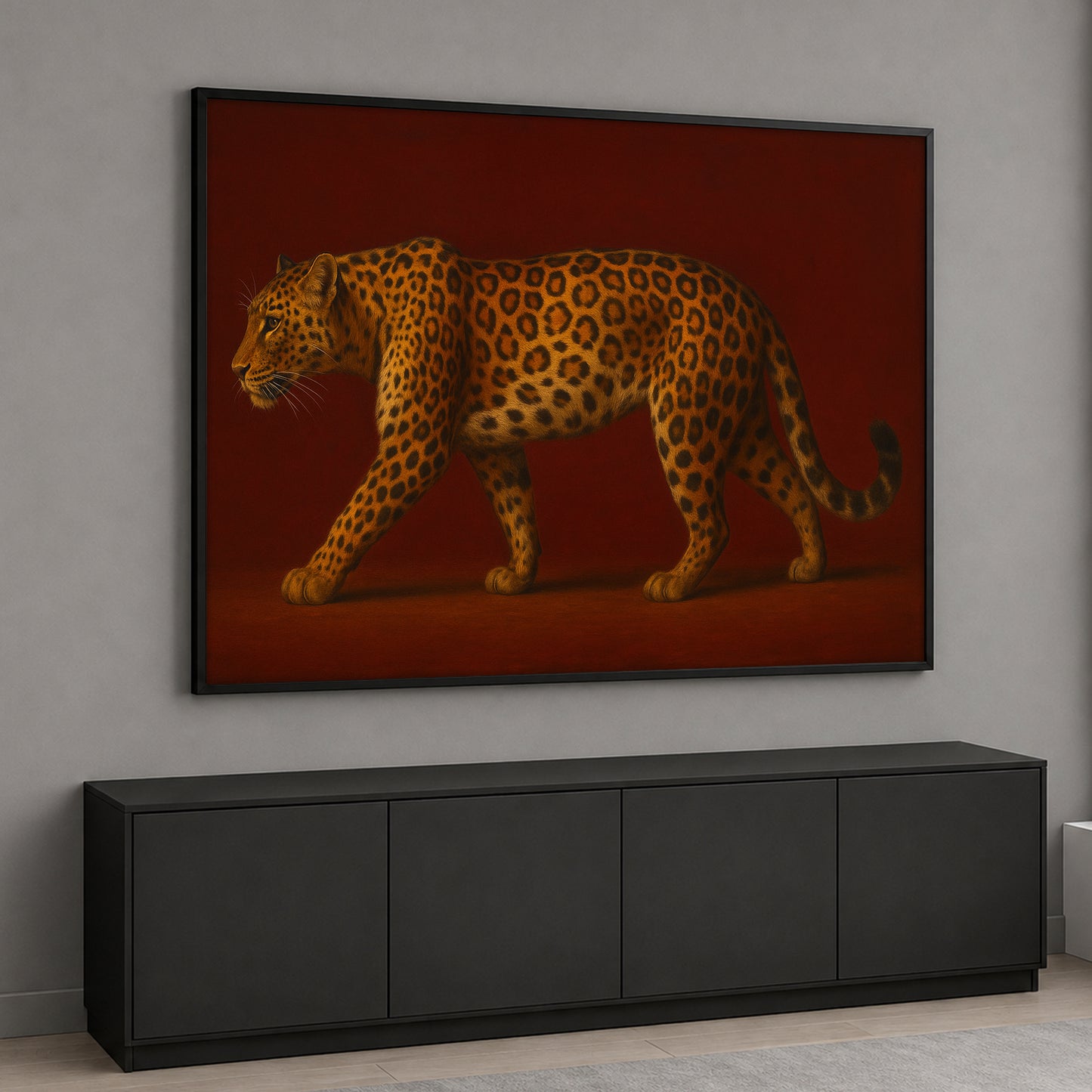 Leopard on Red Background Canvas Wall Art - Modern Home Decor