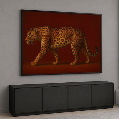 Leopard on Red Background Canvas Wall Art - Modern Home Decor