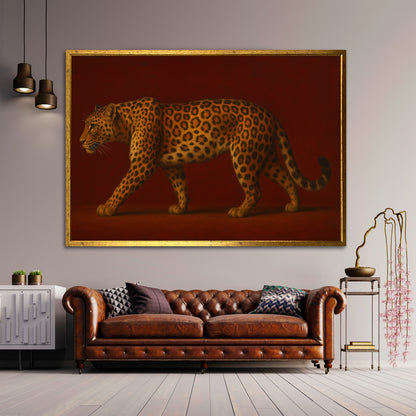 Leopard on Red Background Canvas Wall Art - Modern Home Decor