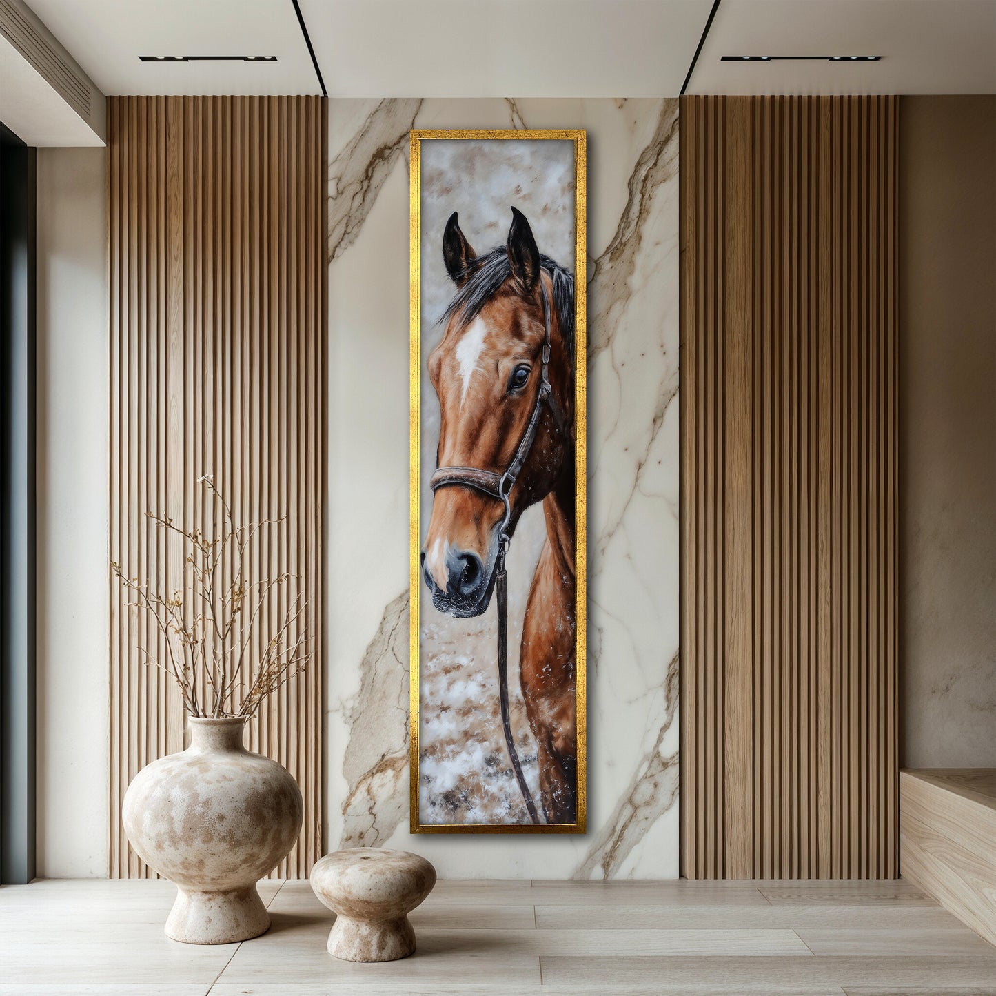 Majestic Brown Horse Vertical Canvas Wall Art - Modern Living Room Decor
