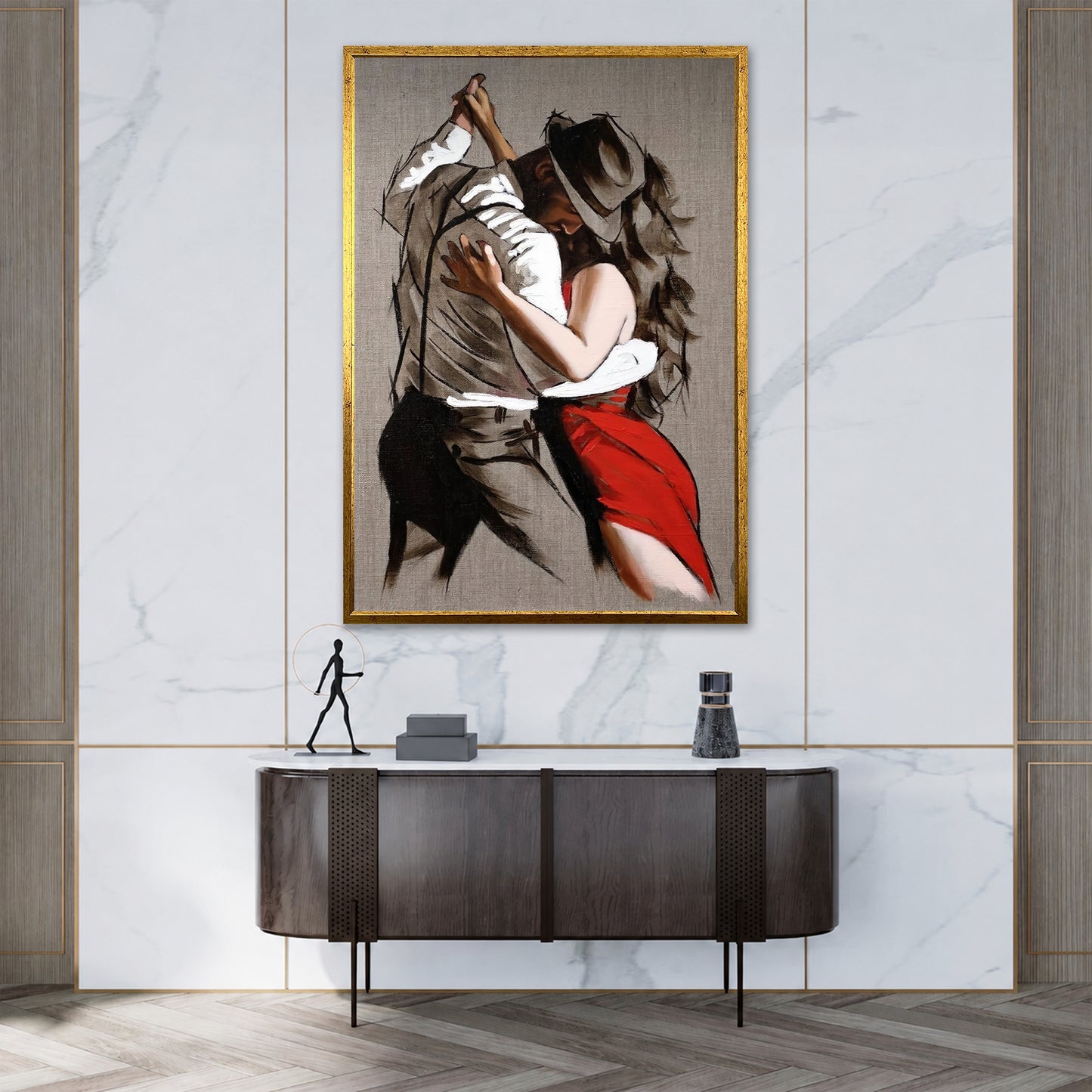 Romantic Tango Dancers Canvas Art - Passionate Red Dress Woman Print