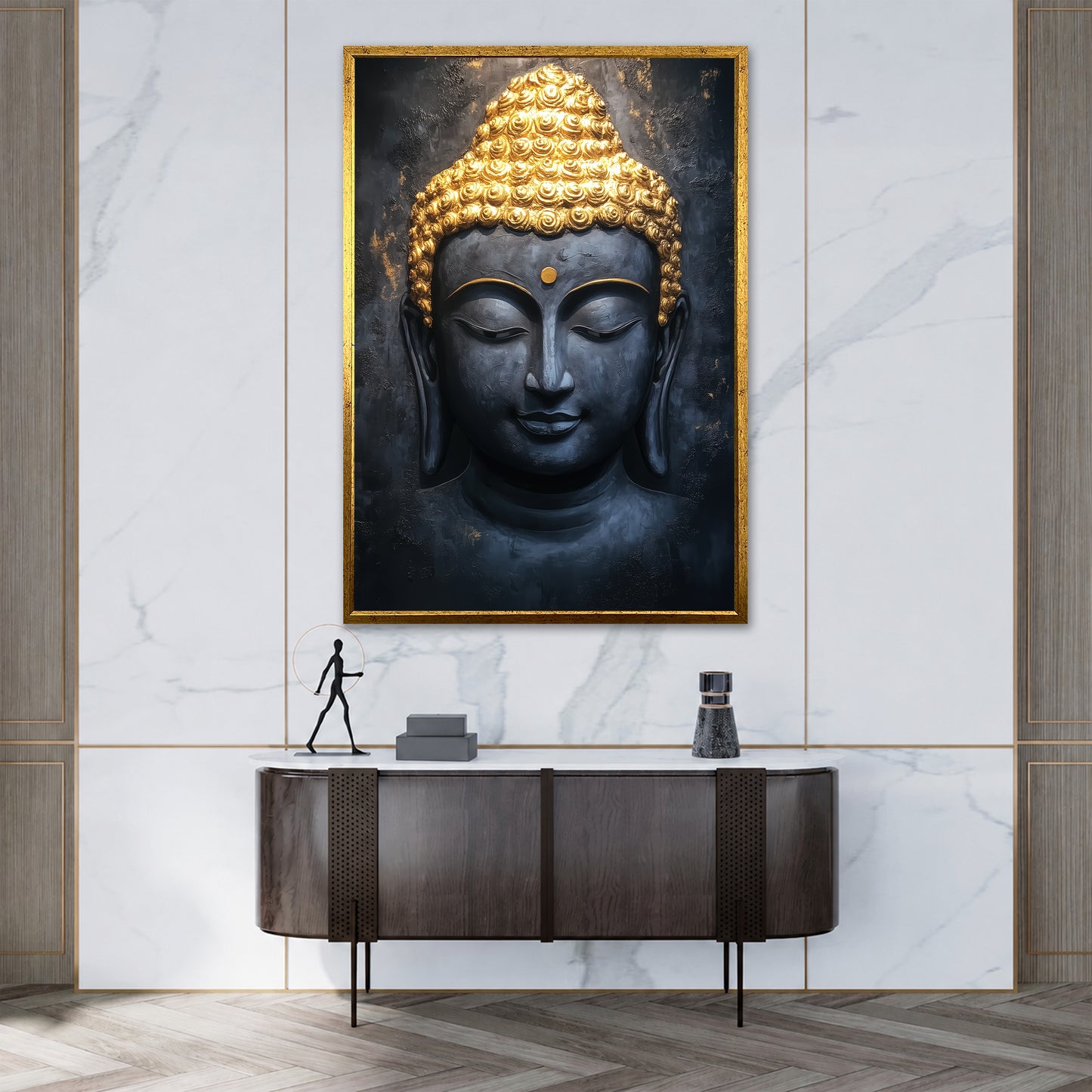 Gold and Black Buddha Canvas Wall Art - Zen Meditation Decor