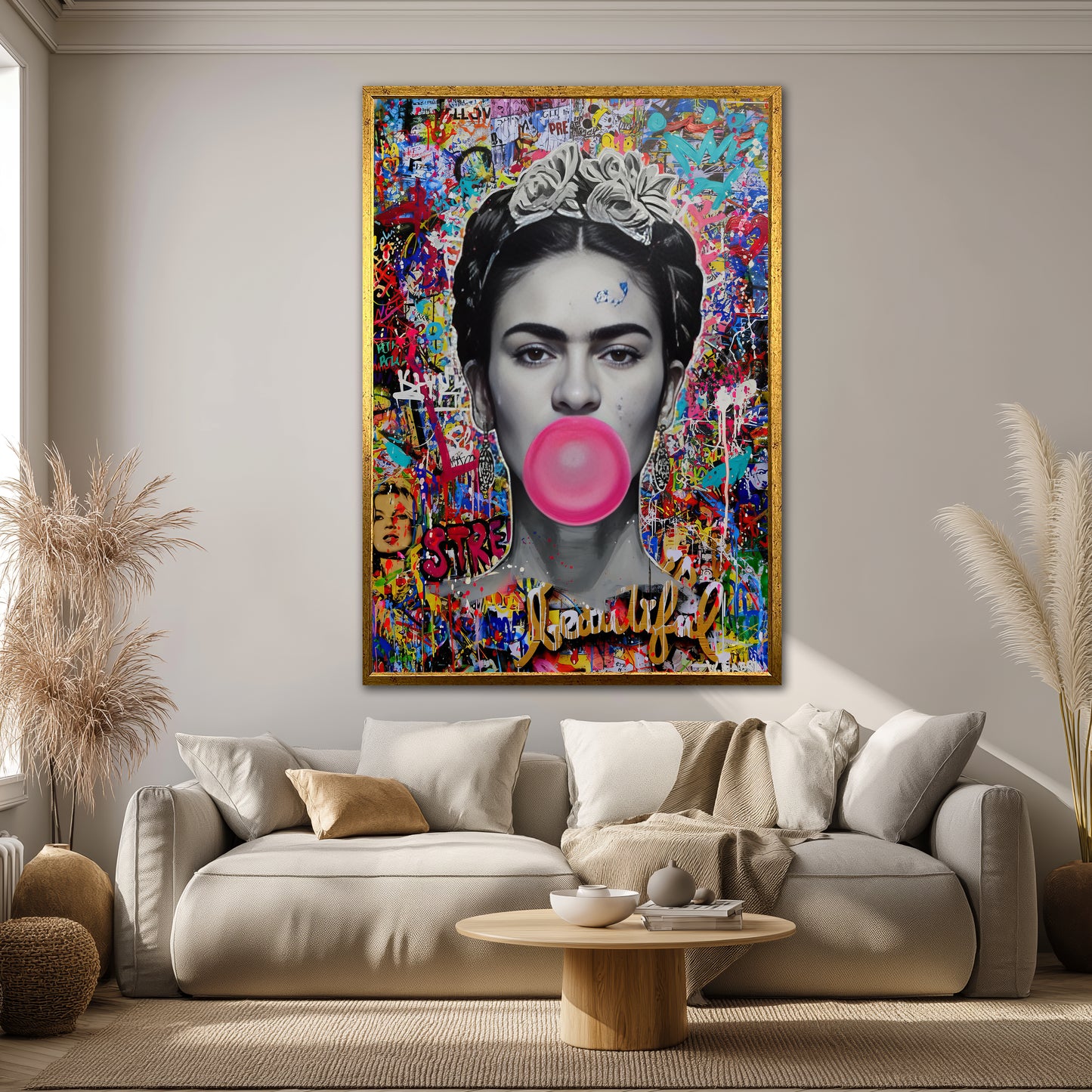 Frida Kahlo Bubble Gum Pop Art Canvas - Colorful Graffiti Street Art