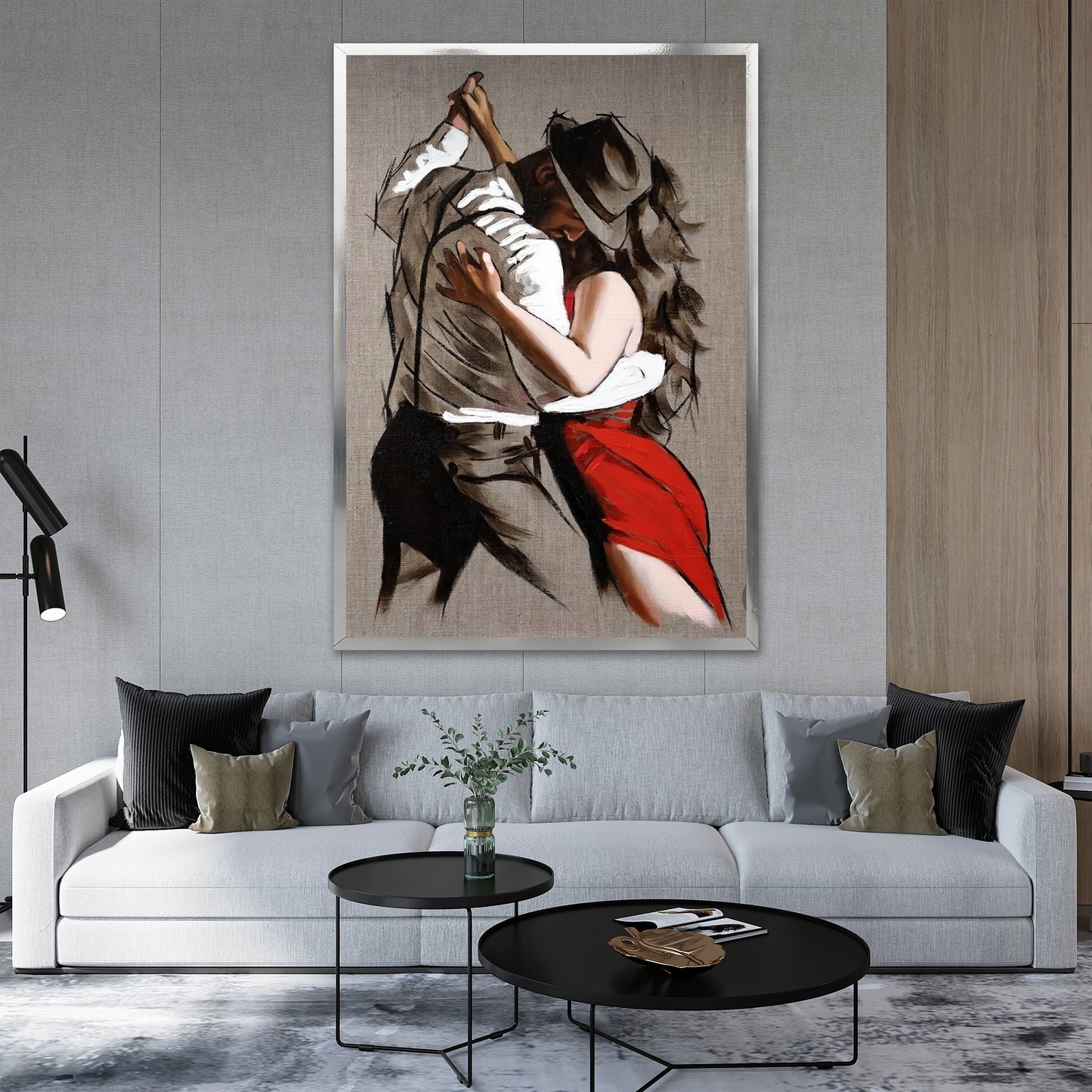 Romantic Tango Dancers Canvas Art - Passionate Red Dress Woman Print