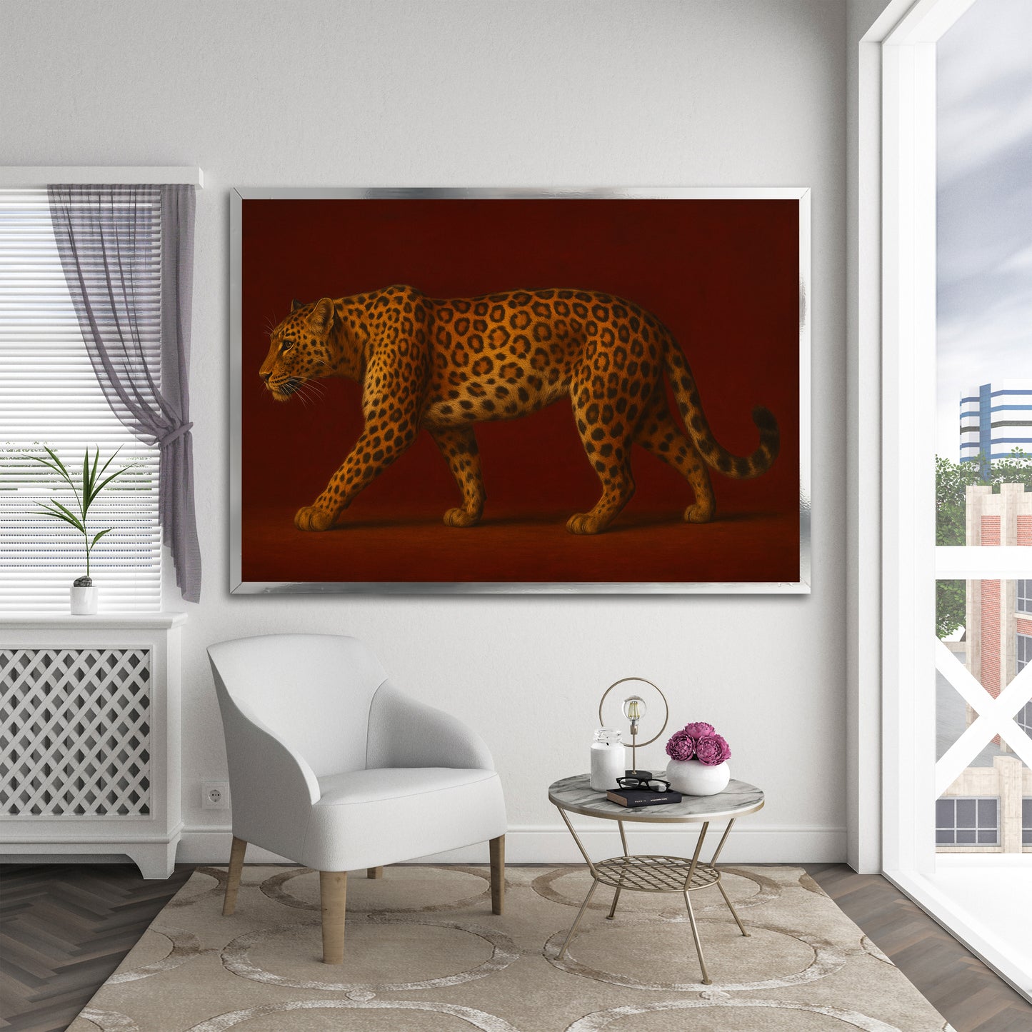 Leopard on Red Background Canvas Wall Art - Modern Home Decor