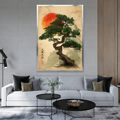 Japanese Pine Tree Artwork - Zen Wall Decor