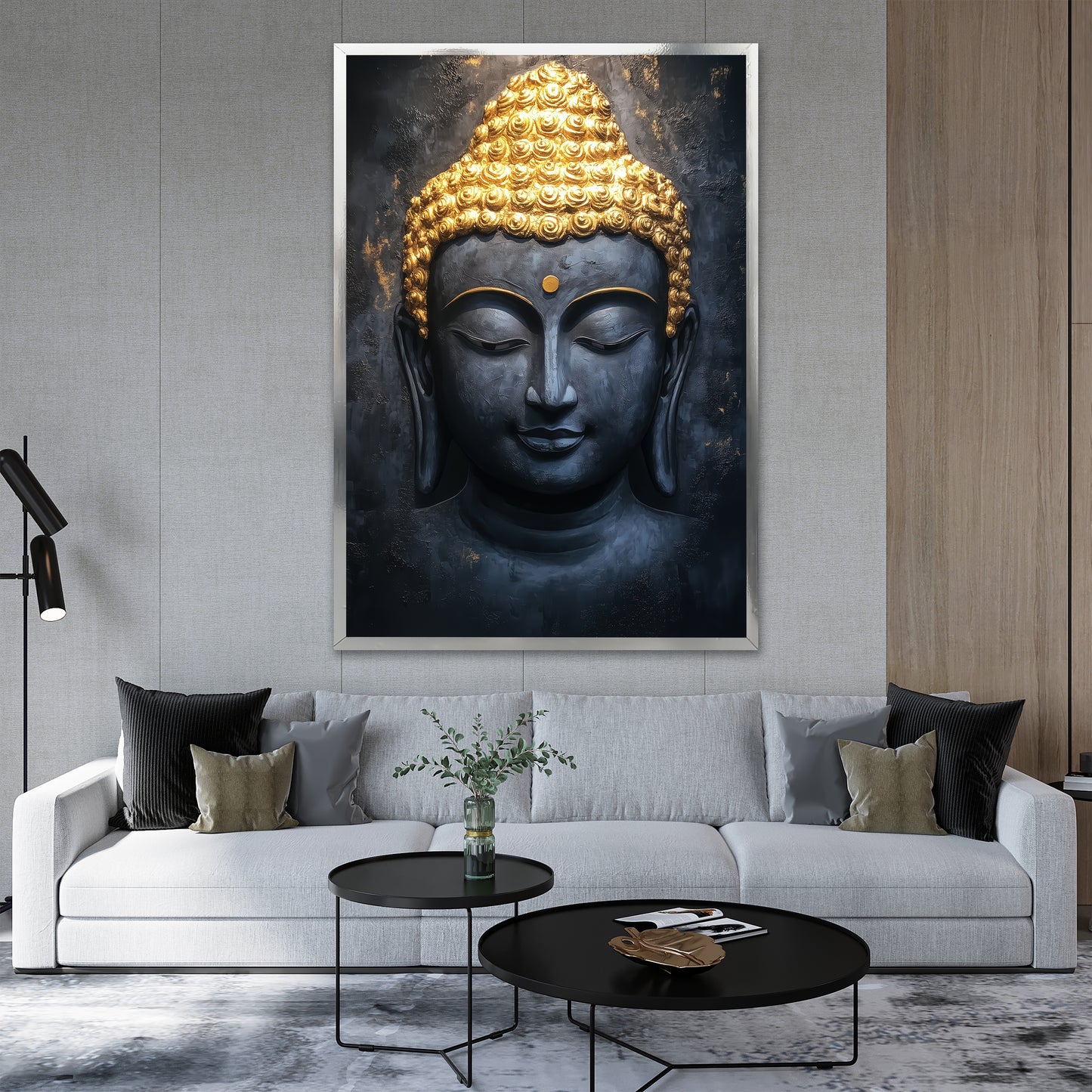 Gold and Black Buddha Canvas Wall Art - Zen Meditation Decor