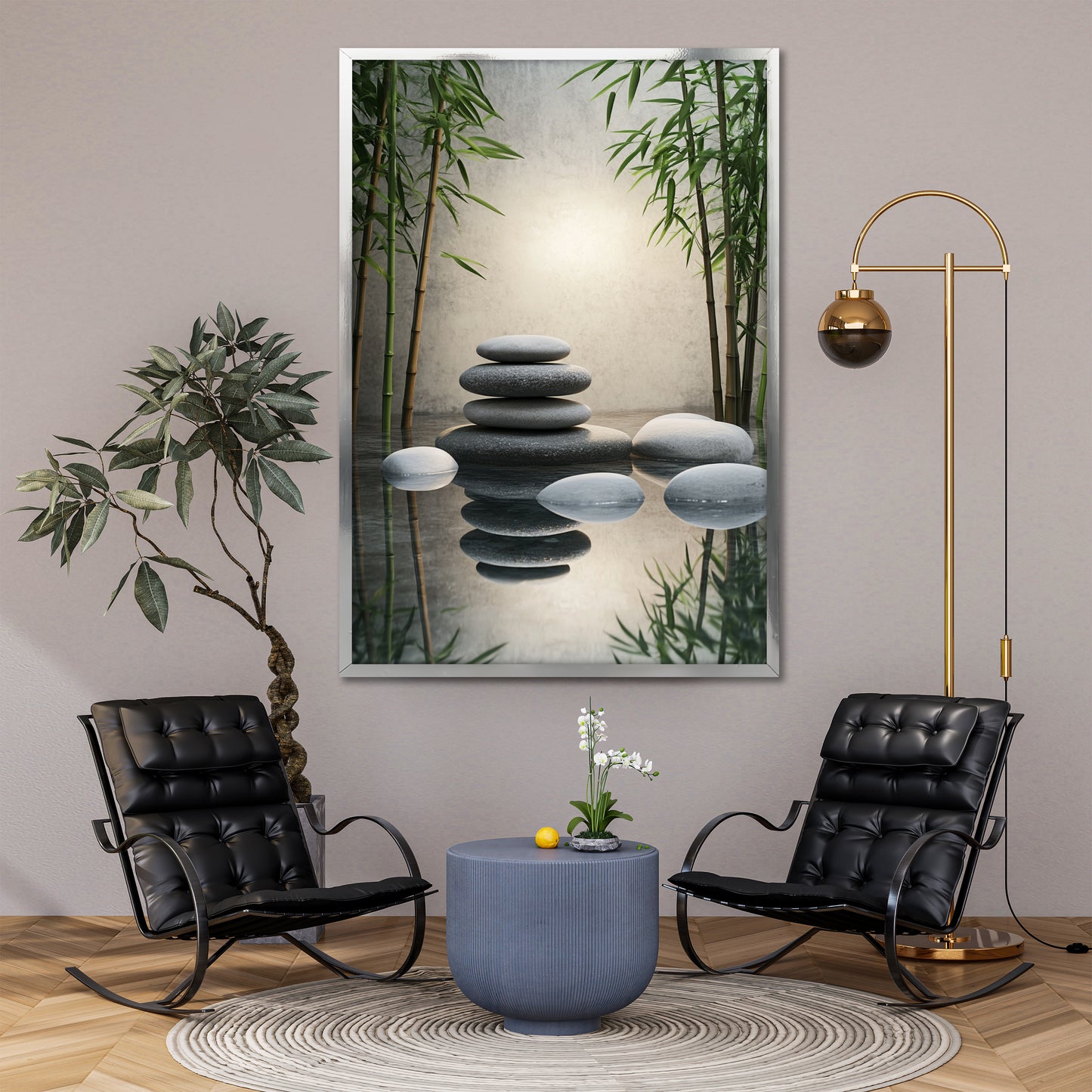 Zen Stones and Bamboo Canvas Wall Art - Meditation Spa Landscape Print
