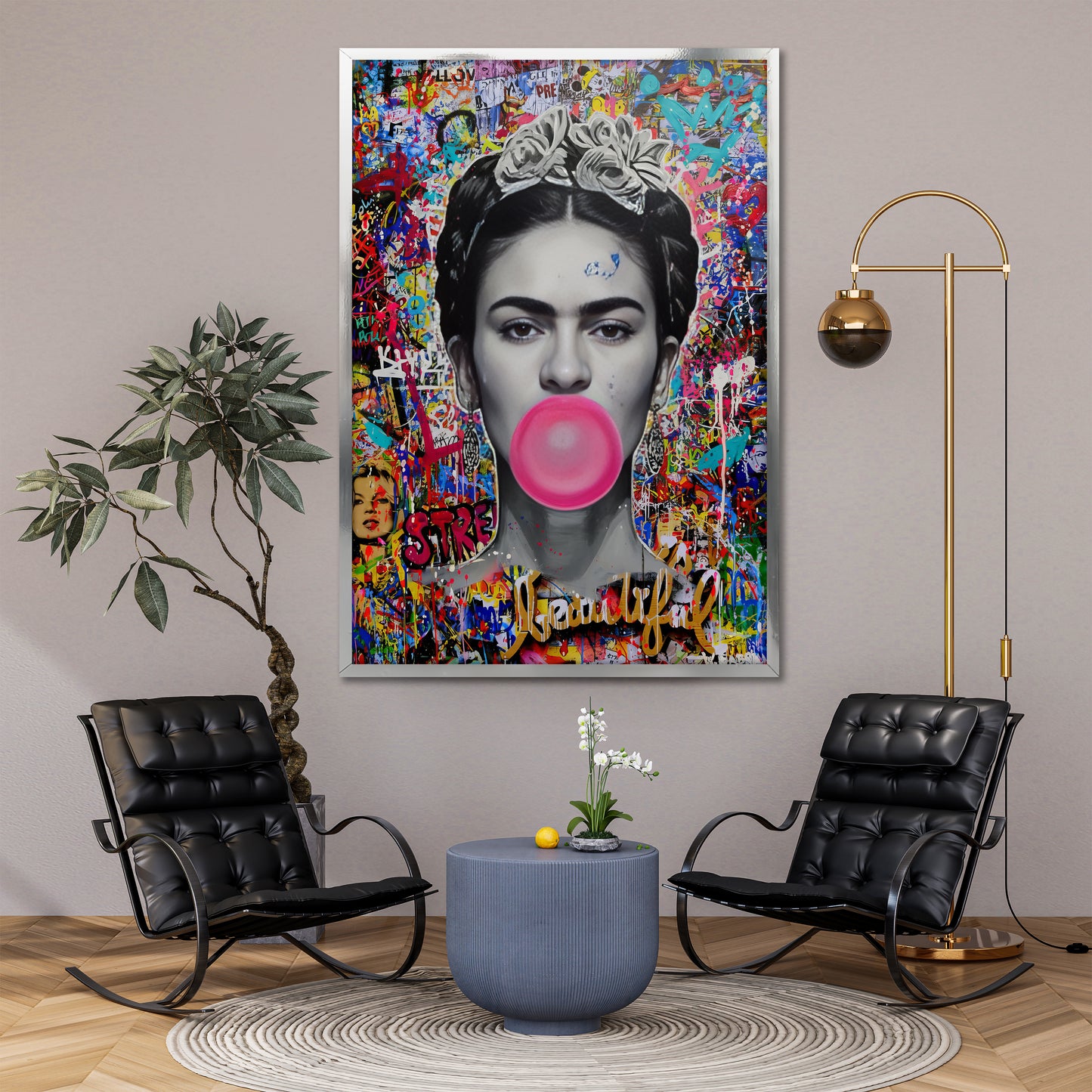 Frida Kahlo Bubble Gum Pop Art Canvas - Colorful Graffiti Street Art