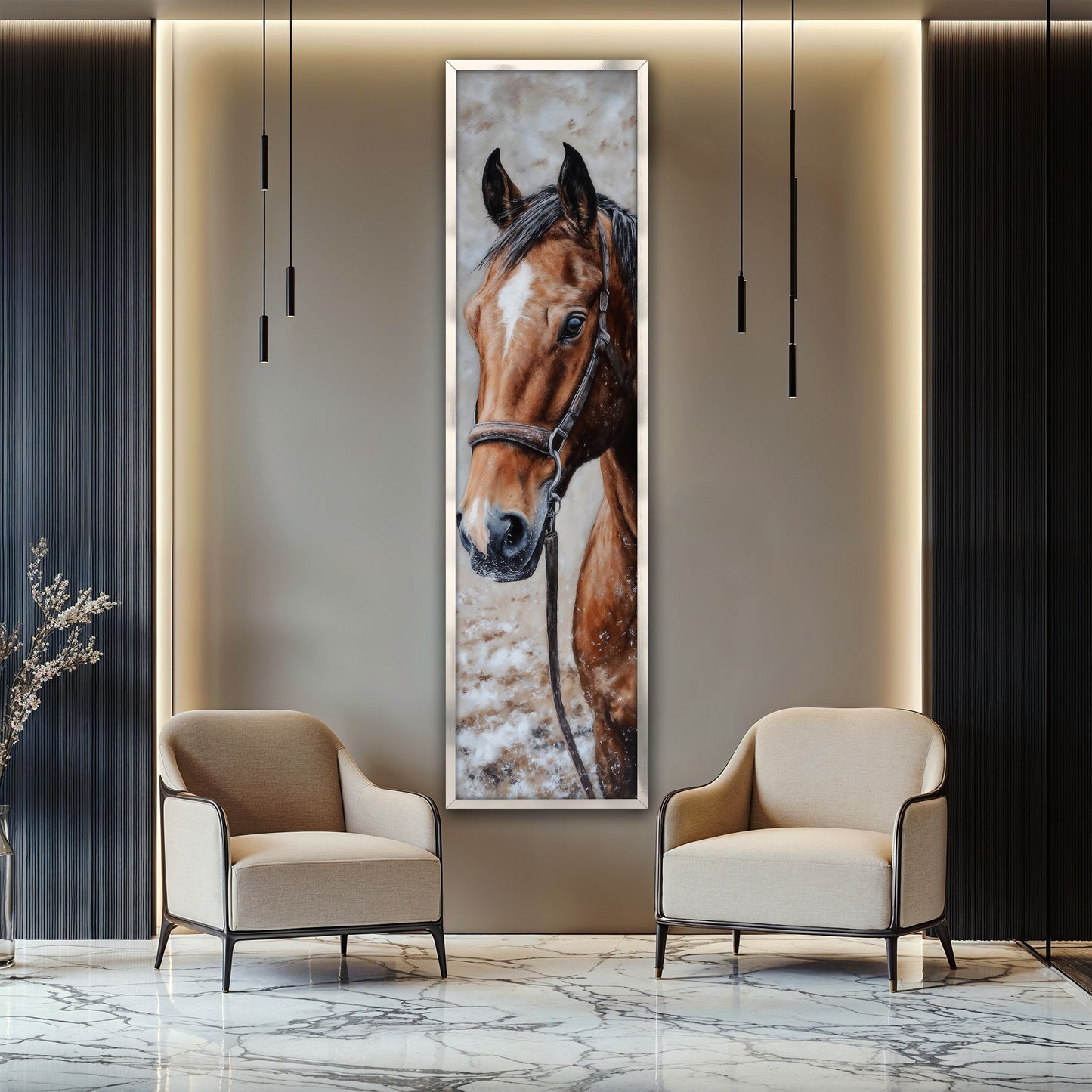 Majestic Brown Horse Vertical Canvas Wall Art - Modern Living Room Decor