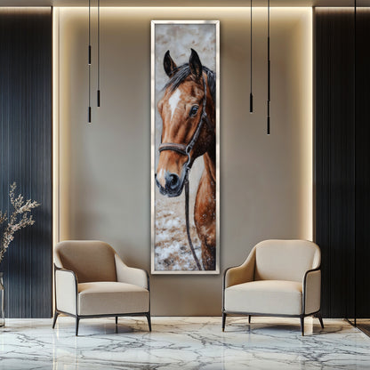 Majestic Brown Horse Vertical Canvas Wall Art - Modern Living Room Decor