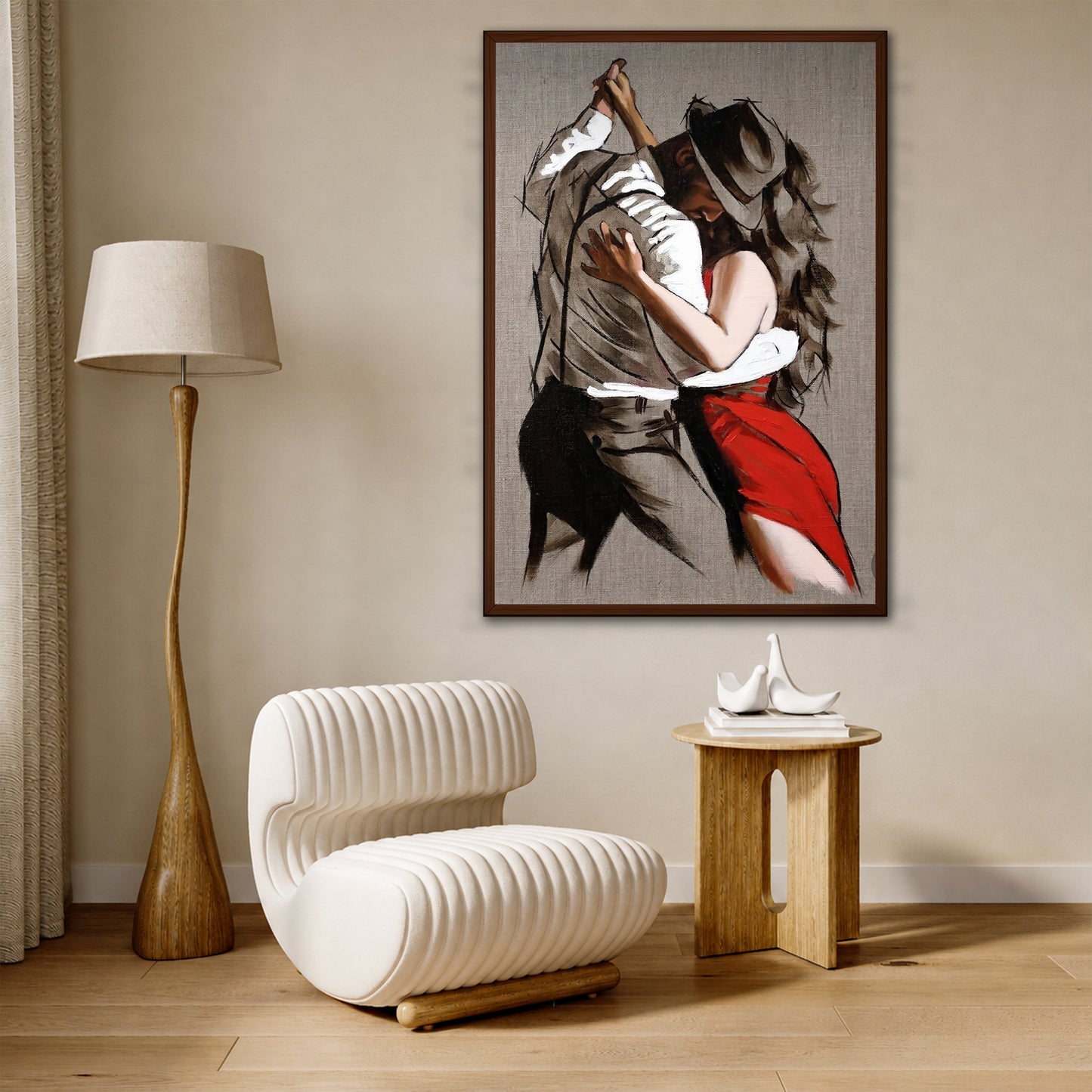 Romantic Tango Dancers Canvas Art - Passionate Red Dress Woman Print