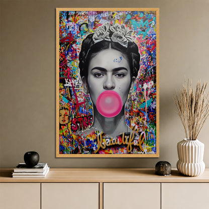 Frida Kahlo Bubble Gum Pop Art Canvas - Colorful Graffiti Street Art