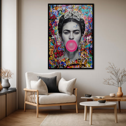 Frida Kahlo Bubble Gum Pop Art Canvas - Colorful Graffiti Street Art