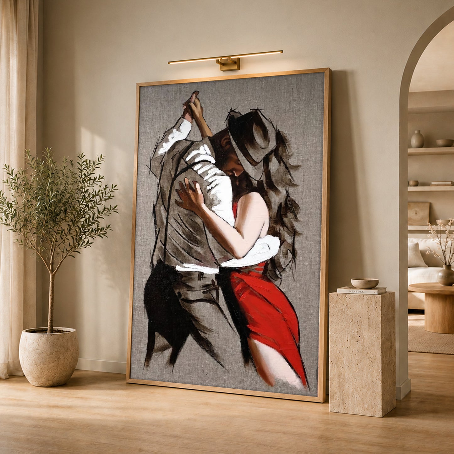 Romantic Tango Dancers Canvas Art - Passionate Red Dress Woman Print