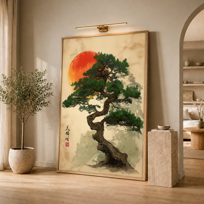 Japanese Pine Tree Artwork - Zen Wall Decor