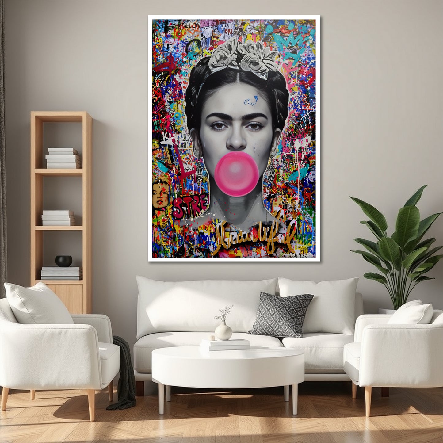 Frida Kahlo Bubble Gum Pop Art Canvas - Colorful Graffiti Street Art