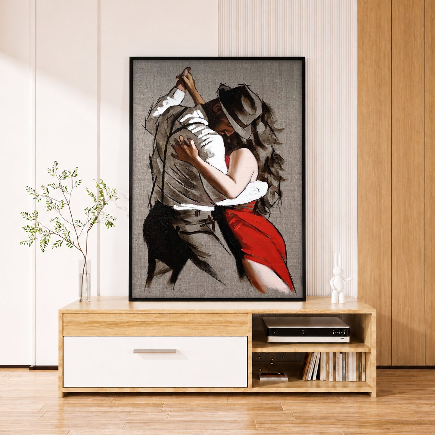 Romantic Tango Dancers Canvas Art - Passionate Red Dress Woman Print