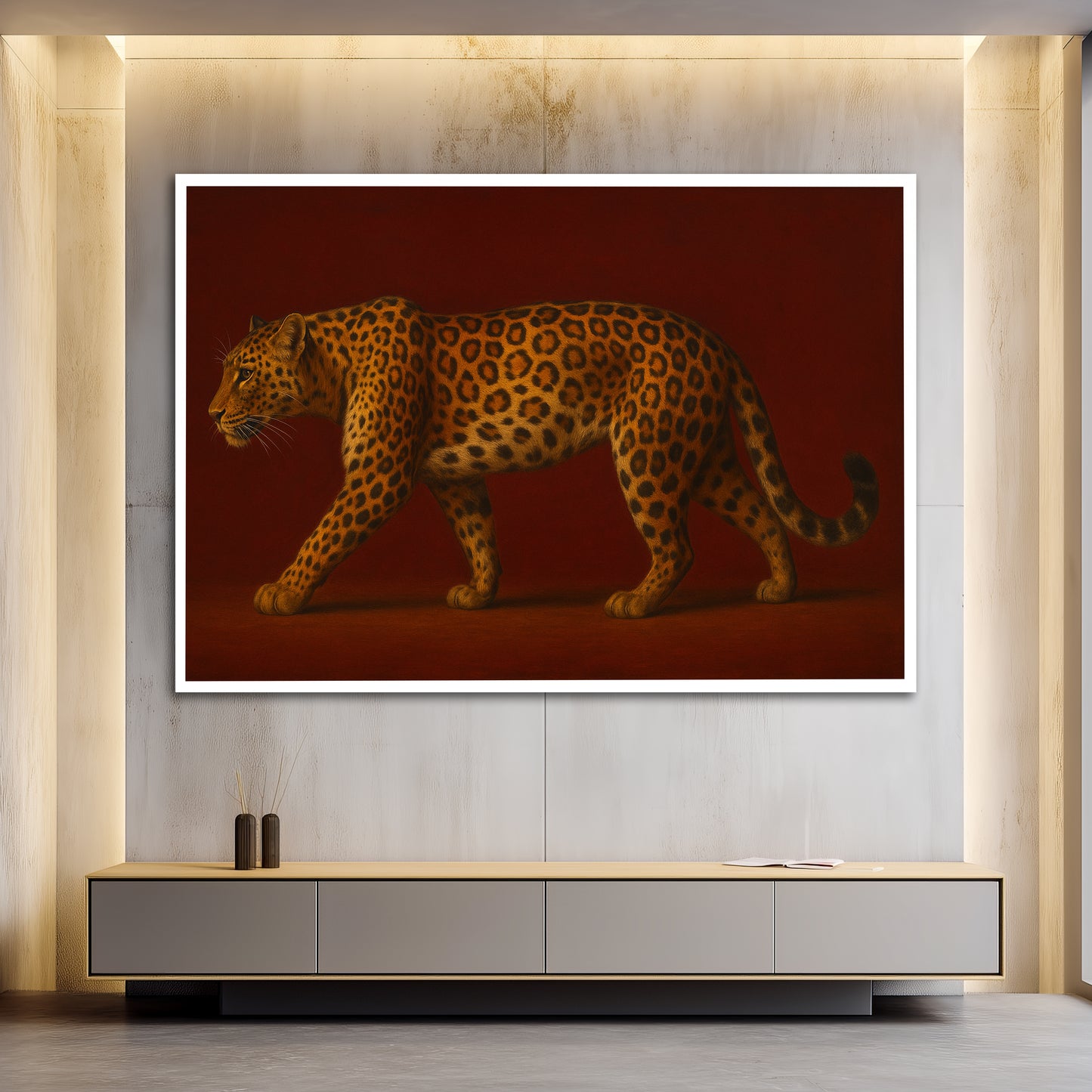 Leopard on Red Background Canvas Wall Art - Modern Home Decor