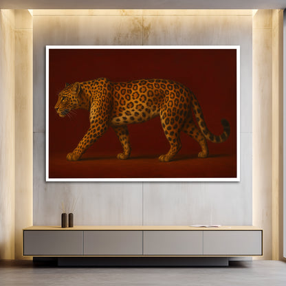 Leopard on Red Background Canvas Wall Art - Modern Home Decor