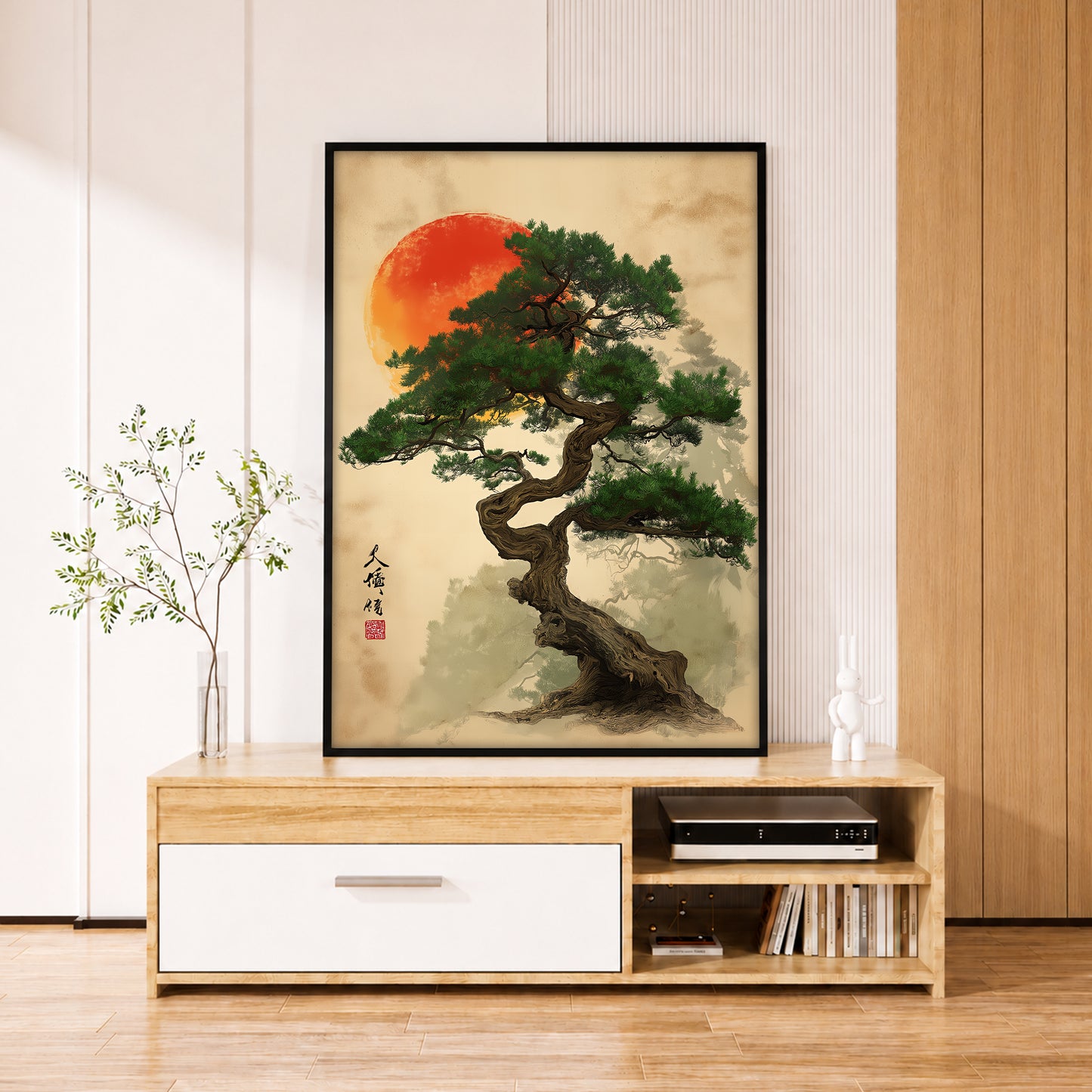 Japanese Pine Tree Artwork - Zen Wall Decor