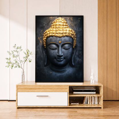 Gold and Black Buddha Canvas Wall Art - Zen Meditation Decor