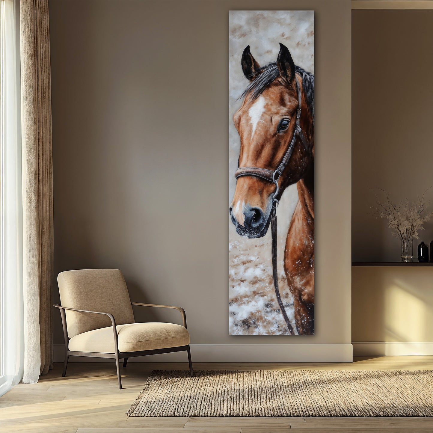 Majestic Brown Horse Vertical Canvas Wall Art - Modern Living Room Decor