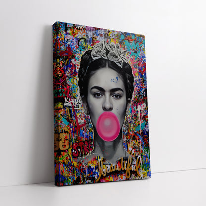 Frida Kahlo Bubble Gum Pop Art Canvas - Colorful Graffiti Street Art