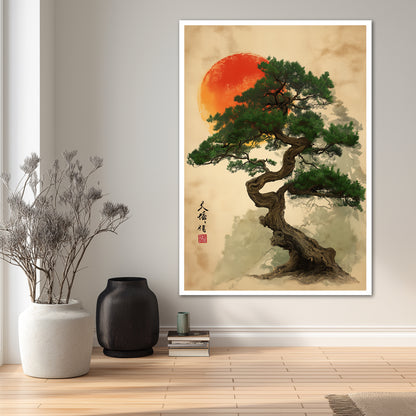 Japanese Pine Tree Artwork - Zen Wall Decor