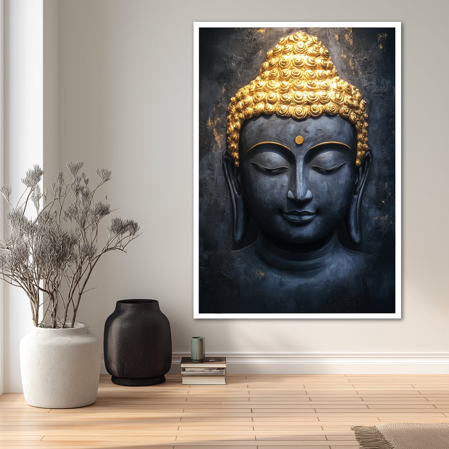 Gold and Black Buddha Canvas Wall Art - Zen Meditation Decor
