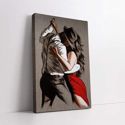 Romantic Tango Dancers Canvas Art - Passionate Red Dress Woman Print