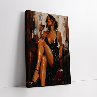 Woman Drinking Wine Canvas Art - Elegant Bedroom Decor
