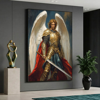 St Michael Archangel in Golden Armor Canvas Print - Warrior Angel Wall Art