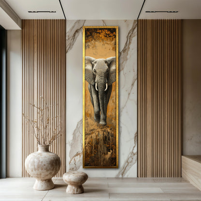 Vertical African Elephant Canvas Painting - Large Animal Wall Hanging for Living Room