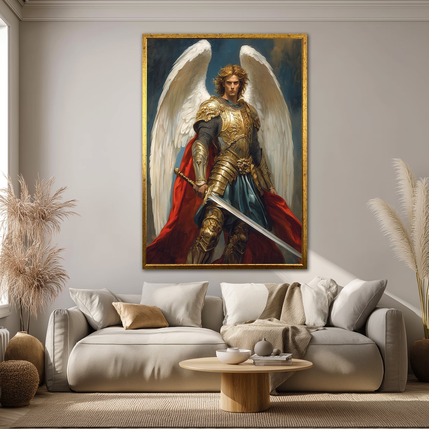 St Michael Archangel in Golden Armor Canvas Print - Warrior Angel Wall Art