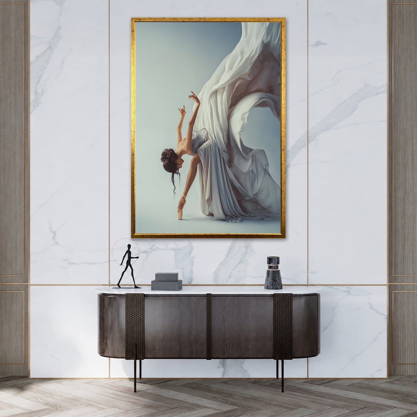 White Dress Ballerina Art - Minimalist Room Design