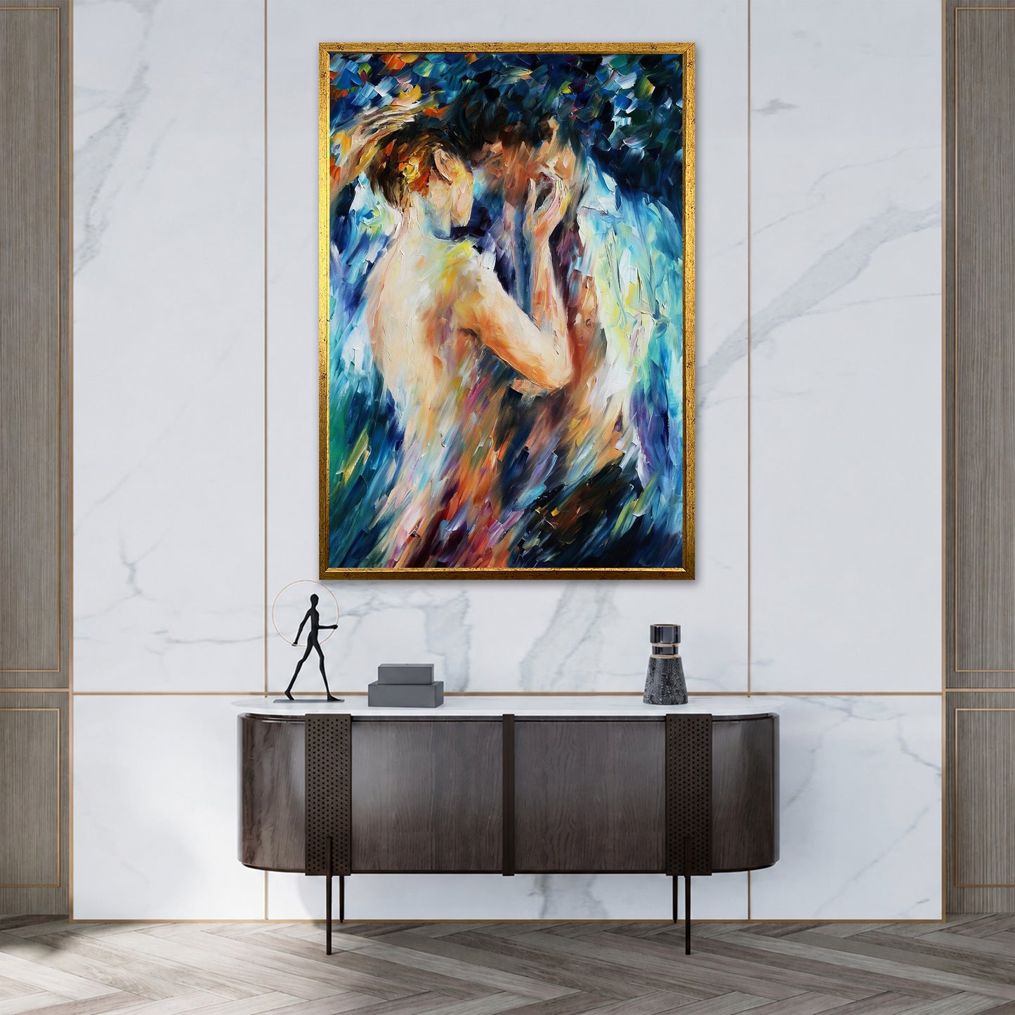 Embracing Couple Canvas Art - Vibrant Expressionist Wall Art