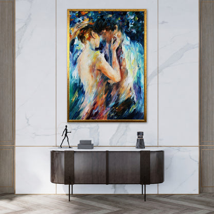 Embracing Couple Canvas Art - Vibrant Expressionist Wall Art