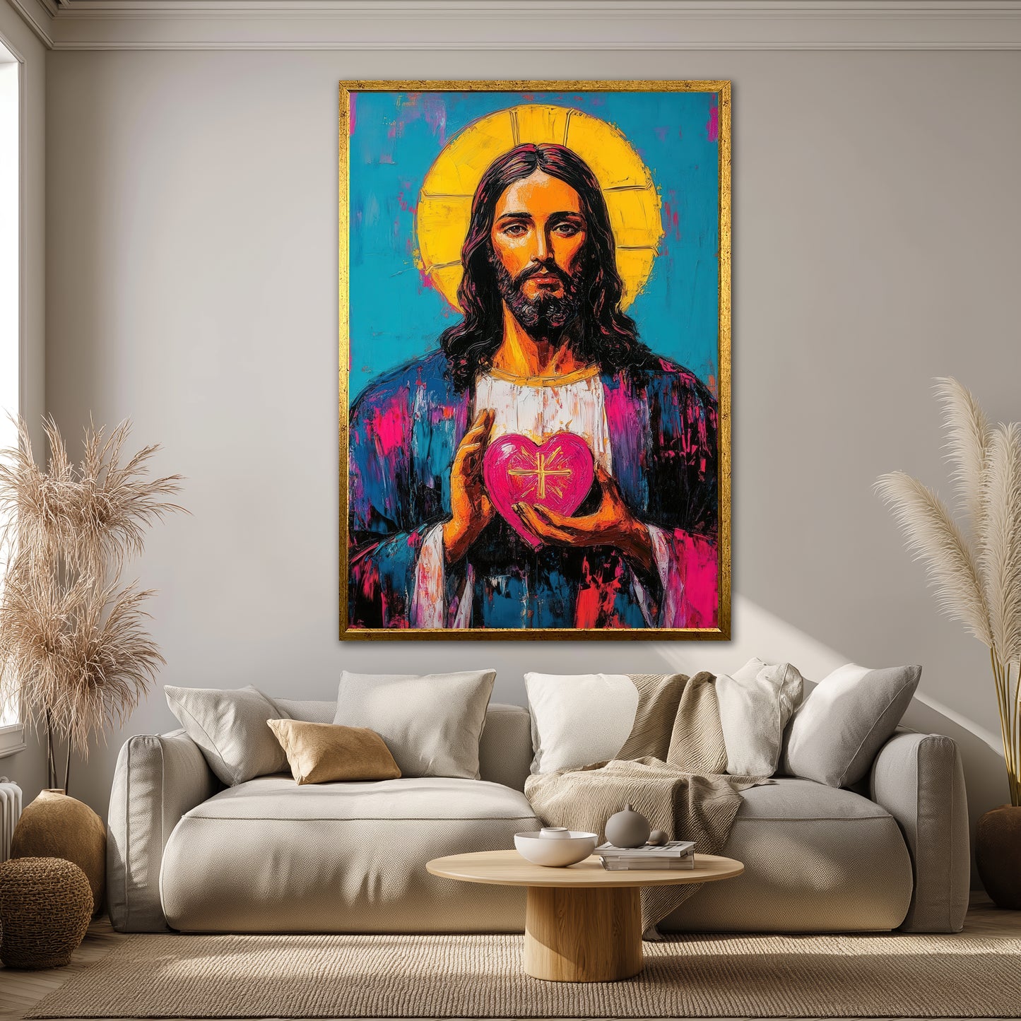 Sacred Heart of Jesus Wall Art - Colorful Pop Art Christ Painting