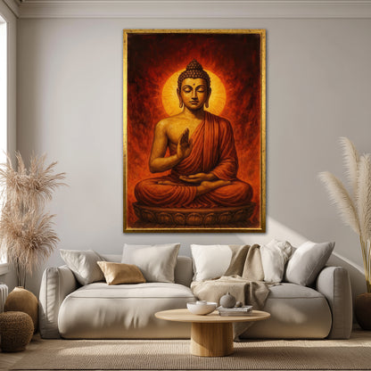 Golden Halo Buddha Canvas Print - Zen & Yoga Room Wall Decor