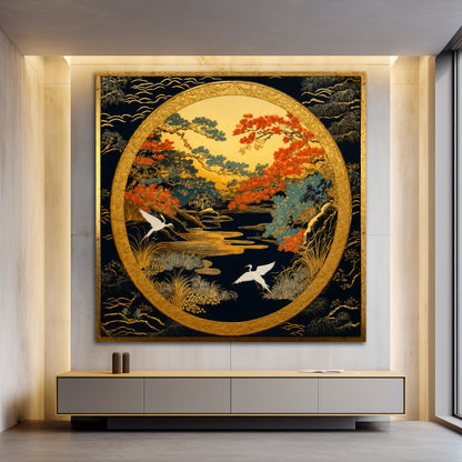 Japanese Cranes Artwork - Luxury Oriental Canvas
