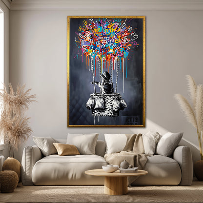 Colorful Graffiti Hot Air Balloon Canvas Art - Street Pop Art Print