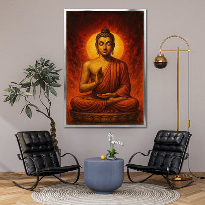 Golden Halo Buddha Canvas Print - Zen & Yoga Room Wall Decor