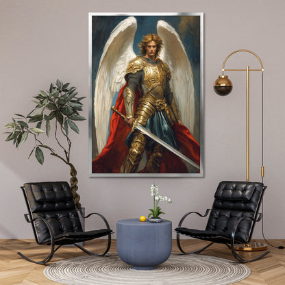 St Michael Archangel in Golden Armor Canvas Print - Warrior Angel Wall Art