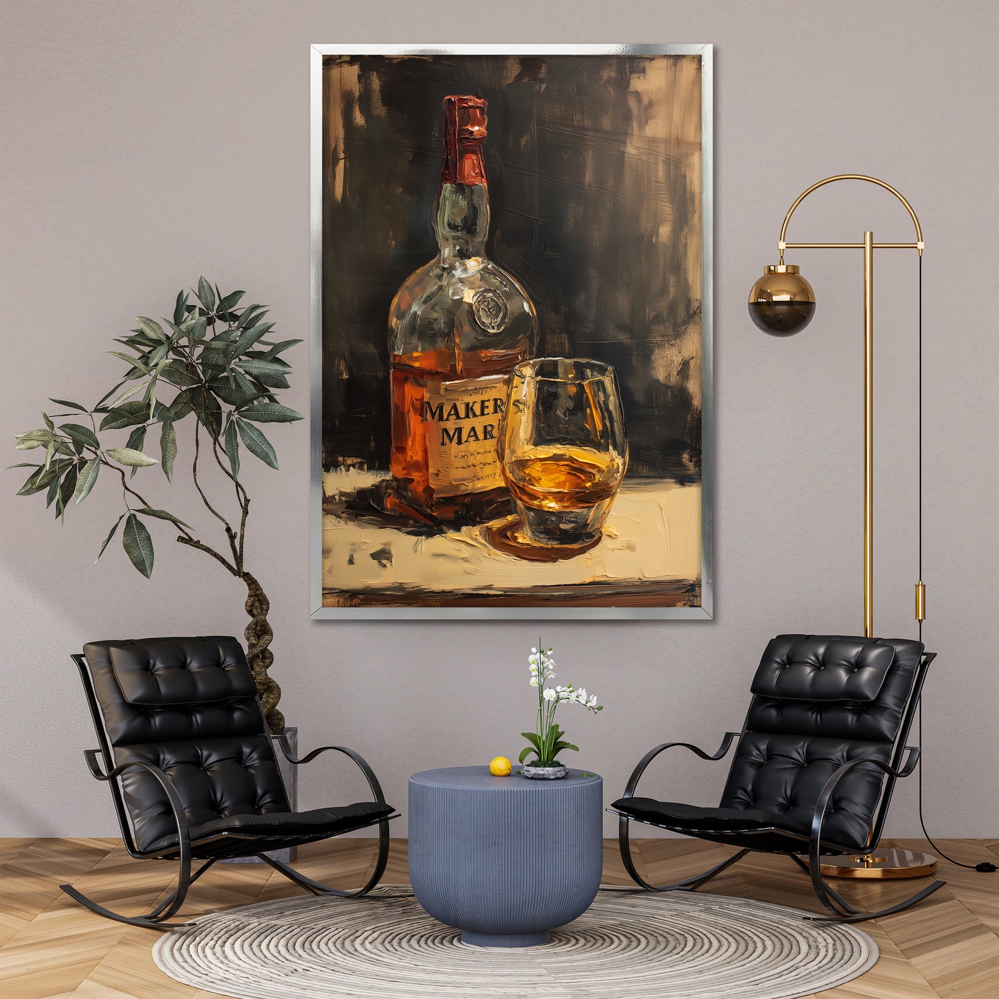 Whiskey and Glass Canvas Print - Home Bar & Man Cave Wall Decor