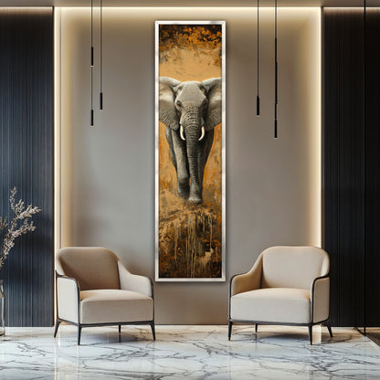 Vertical African Elephant Canvas Painting - Large Animal Wall Hanging for Living Room