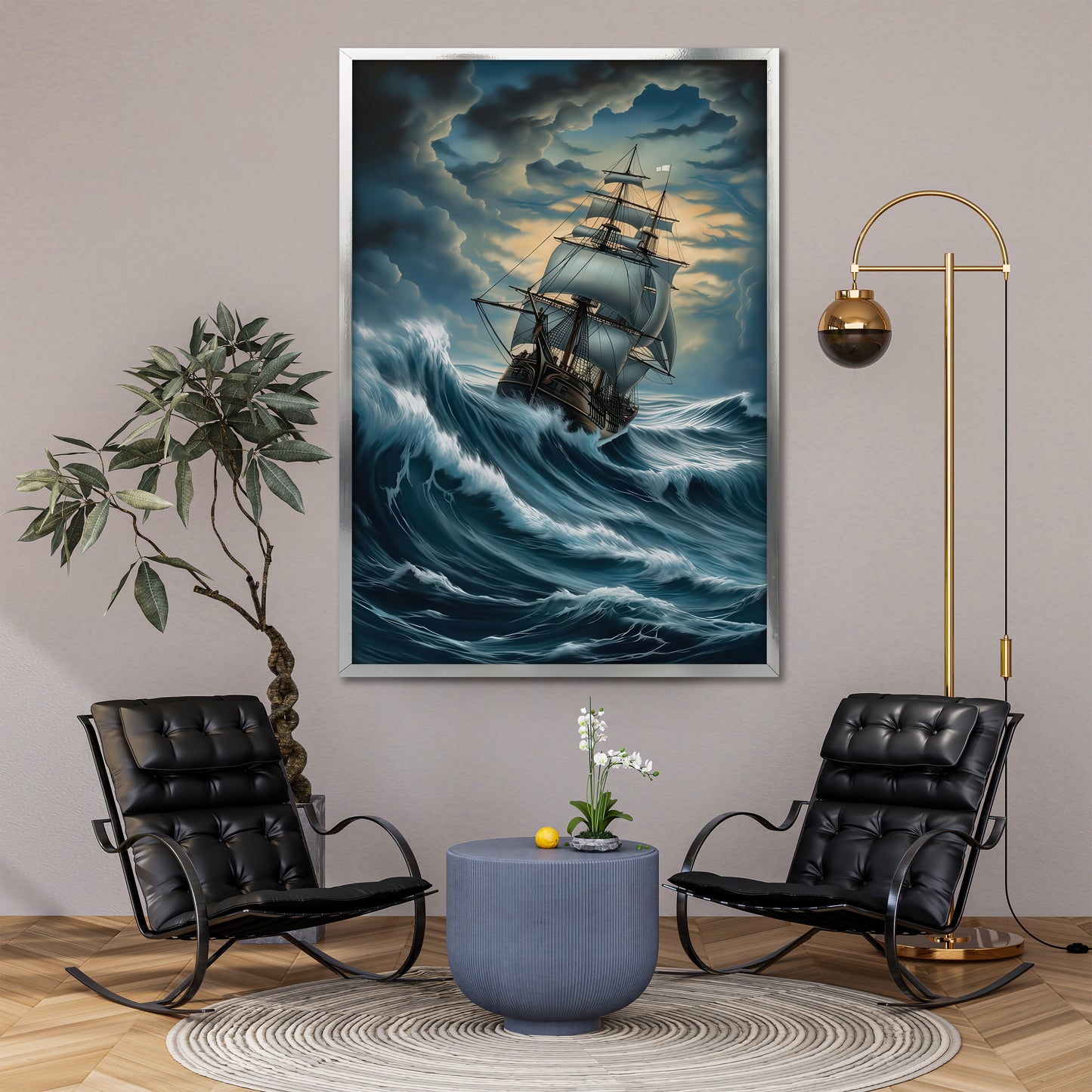 Historical Galleon in Rough Sea Canvas Print - Living Room Wall Decor