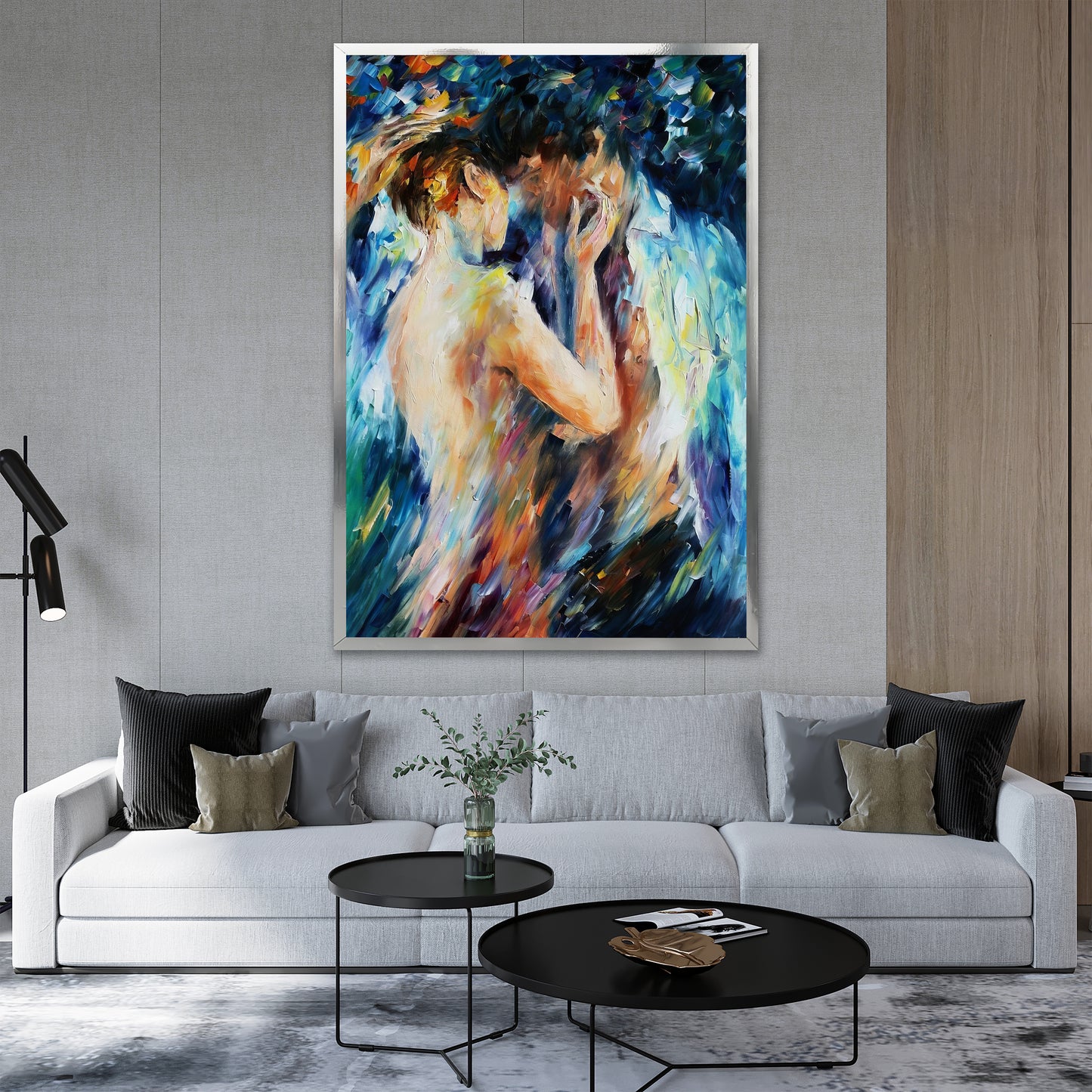 Embracing Couple Canvas Art - Vibrant Expressionist Wall Art