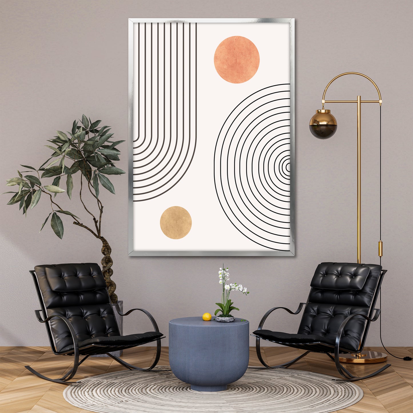 Boho Geometric Lines Wall Art - Mid-Century Modern Bohemian Print